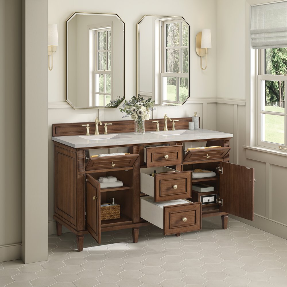 James Martin - Lorelai 60" Double Vanity, Mid-Century Walnut, w/ 3 CM Siberian Silestone Top - 424-V60D-WLT-3SFR view 5