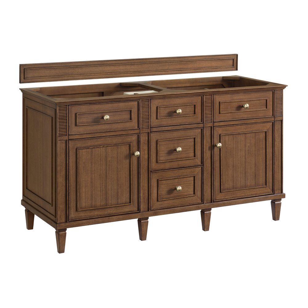 James Martin - Lorelai 60" Double Vanity, Mid-Century Walnut, w/ 3 CM Siberian Silestone Top w/FreePower Wireless Charger - 424-V60D-WLT-FSFR view 2