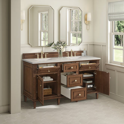 James Martin - Lorelai 60" Double Vanity, Mid-Century Walnut, w/ 3 CM Siberian Silestone Top w/FreePower Wireless Charger - 424-V60D-WLT-FSFR view 5