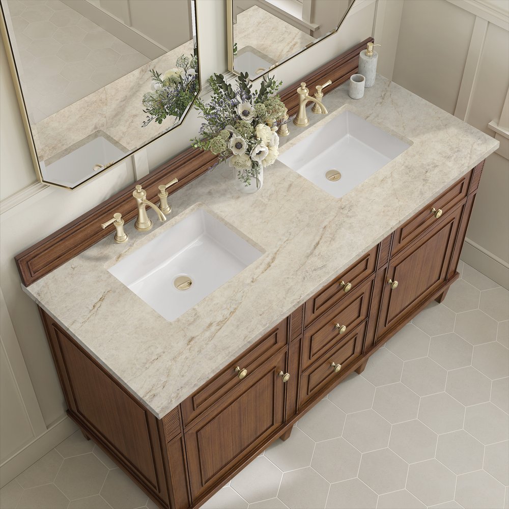 James Martin - Lorelai 60" Double Vanity, Mid-Century Walnut, w/ 3 CM Tajnar Eclos Top - 424-V60D-WLT-3TJR view 7