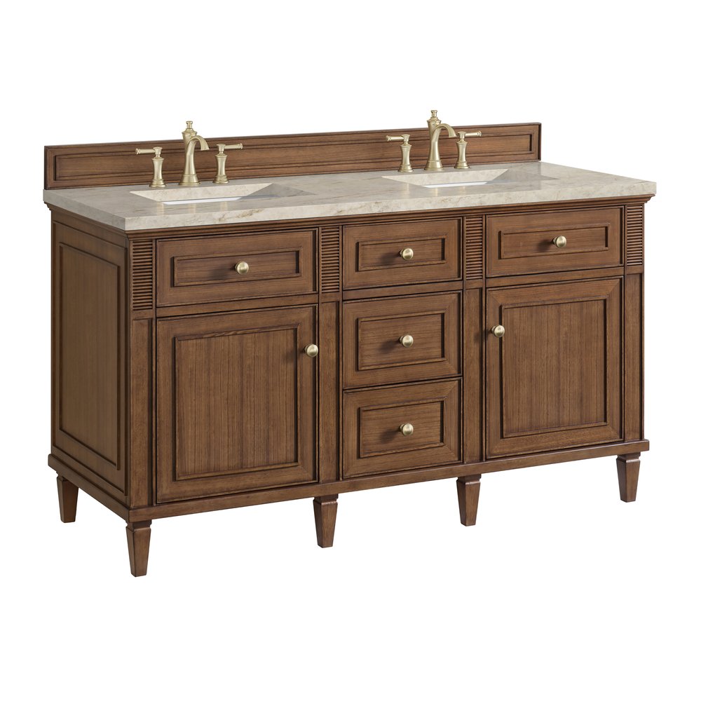 James Martin - Lorelai 60" Double Vanity, Mid-Century Walnut, w/ 3 CM Tajnar Eclos Top - 424-V60D-WLT-3TJR view 10