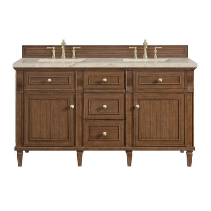 James Martin - Lorelai 60" Double Vanity, Mid-Century Walnut, w/ 3 CM Tajnar Eclos Top w/FreePower Wireless Charger - 424-V60D-WLT-FTJR view 1
