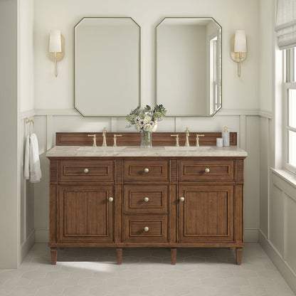 James Martin - Lorelai 60" Double Vanity, Mid-Century Walnut, w/ 3 CM Tajnar Eclos Top w/FreePower Wireless Charger - 424-V60D-WLT-FTJR view 3