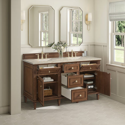 James Martin - Lorelai 60" Double Vanity, Mid-Century Walnut, w/ 3 CM Tajnar Eclos Top w/FreePower Wireless Charger - 424-V60D-WLT-FTJR view 5