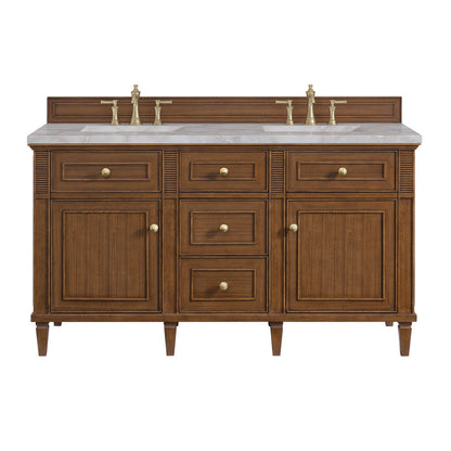 James Martin - Lorelai 60" Double Vanity, Mid-Century Walnut w/ 3 CM Victorian Silver Silestone Top - 424-V60D-WLT-3VSL view 1
