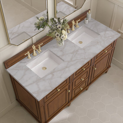 James Martin - Lorelai 60" Double Vanity, Mid-Century Walnut w/ 3 CM Victorian Silver Silestone Top - 424-V60D-WLT-3VSL view 7