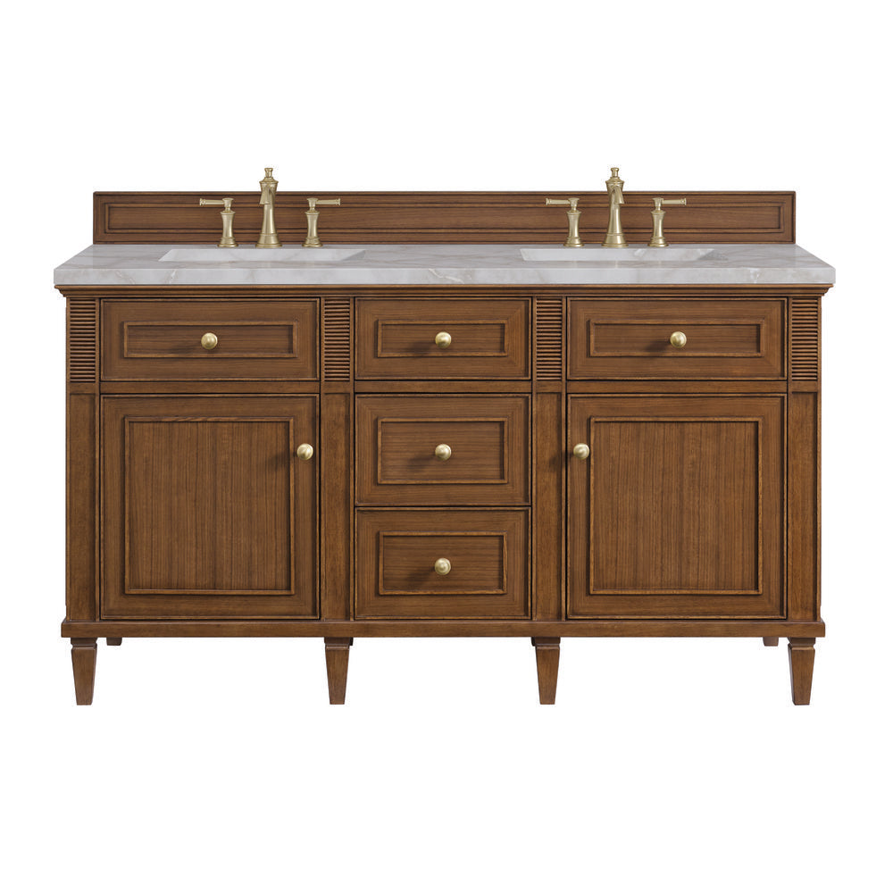 James Martin - Lorelai 60" Double Vanity, Mid-Century Walnut w/ 3 CM Victorian Silver Silestone Top w/FreePower Wireless Charger - 424-V60D-WLT-FVSL view 1