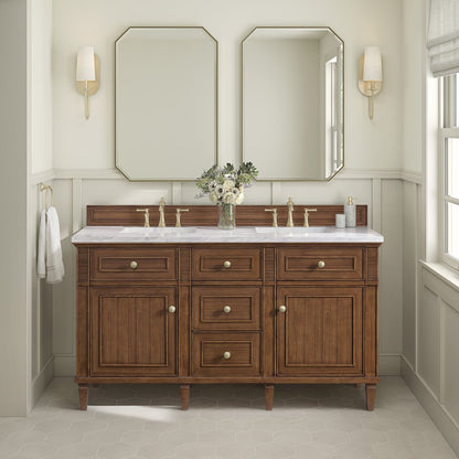 James Martin - Lorelai 60" Double Vanity, Mid-Century Walnut w/ 3 CM White Zeus Silestone Top - 424-V60D-WLT-3WZ view 3