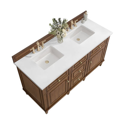 James Martin - Lorelai 60" Double Vanity, Mid-Century Walnut w/ 3 CM White Zeus Silestone Top - 424-V60D-WLT-3WZ view 7