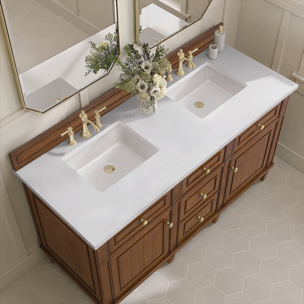 James Martin - Lorelai 60" Double Vanity, Mid-Century Walnut w/ 3 CM White Zeus Silestone Top - 424-V60D-WLT-3WZ view 8