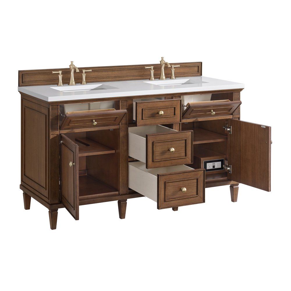 James Martin - Lorelai 60" Double Vanity, Mid-Century Walnut w/ 3 CM White Zeus Silestone Top - 424-V60D-WLT-3WZ view 9