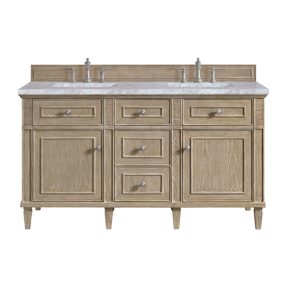 James Martin - Lorelai 60" Double Vanity, Whitewashed Oak w/ 3 CM Carrara White Marble Top - 424-V60D-WWO-3CAR view 1