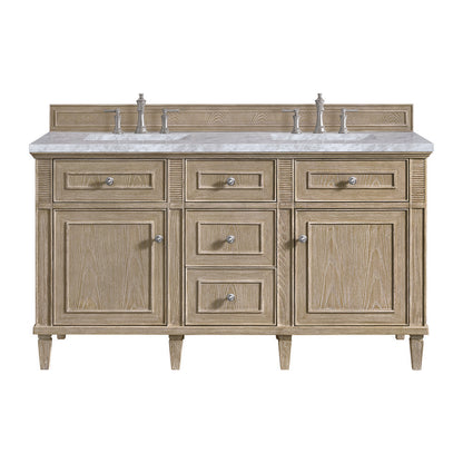 James Martin - Lorelai 60" Double Vanity, Whitewashed Oak w/ 3 CM Carrara White Marble Top - 424-V60D-WWO-3CAR view 1