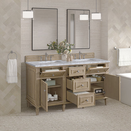 James Martin - Lorelai 60" Double Vanity, Whitewashed Oak w/ 3 CM Carrara White Marble Top - 424-V60D-WWO-3CAR view 5