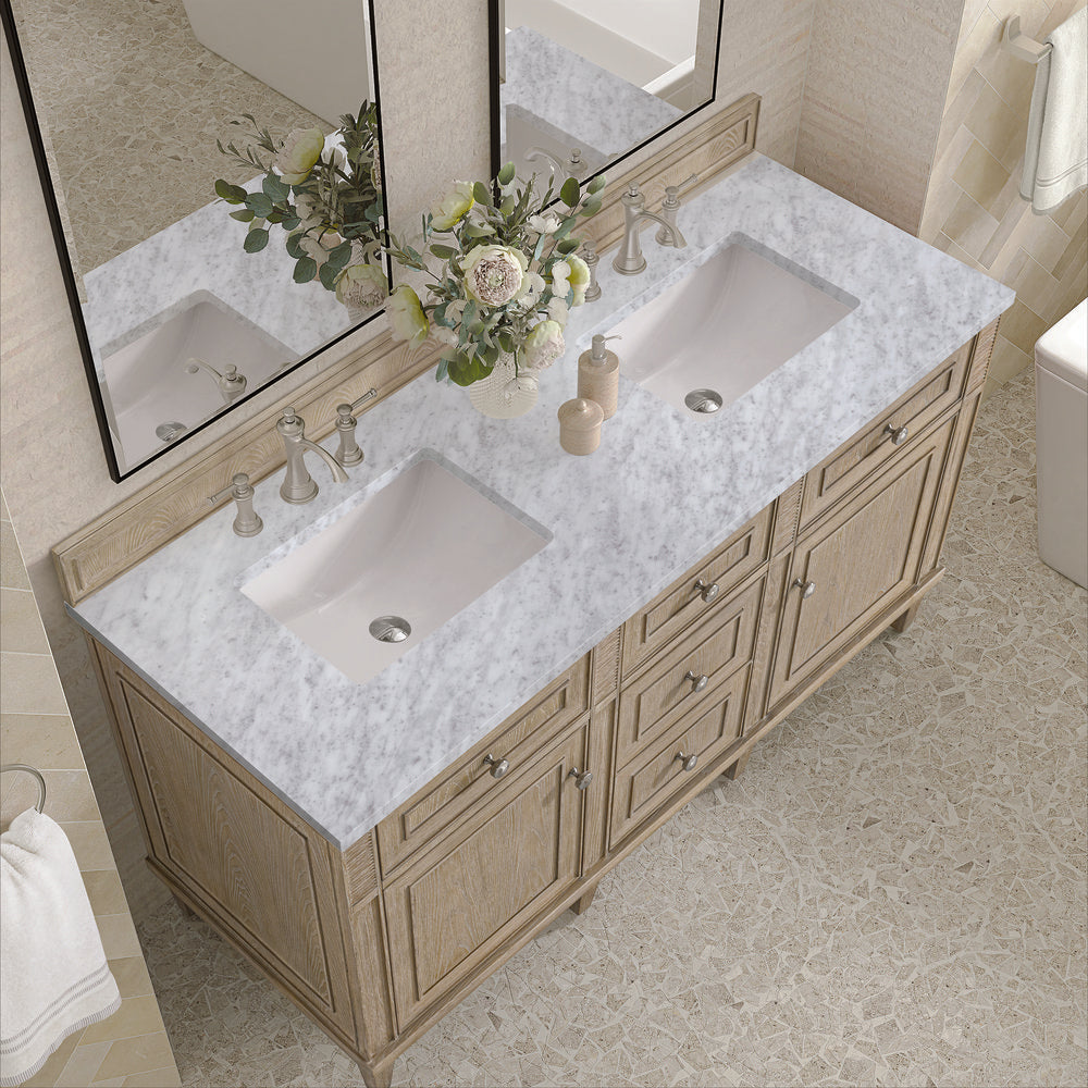 James Martin - Lorelai 60" Double Vanity, Whitewashed Oak w/ 3 CM Carrara White Marble Top - 424-V60D-WWO-3CAR view 7
