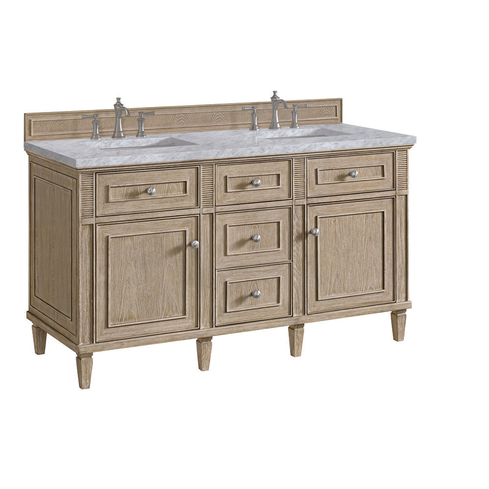 James Martin - Lorelai 60" Double Vanity, Whitewashed Oak w/ 3 CM Carrara White Marble Top - 424-V60D-WWO-3CAR view 10