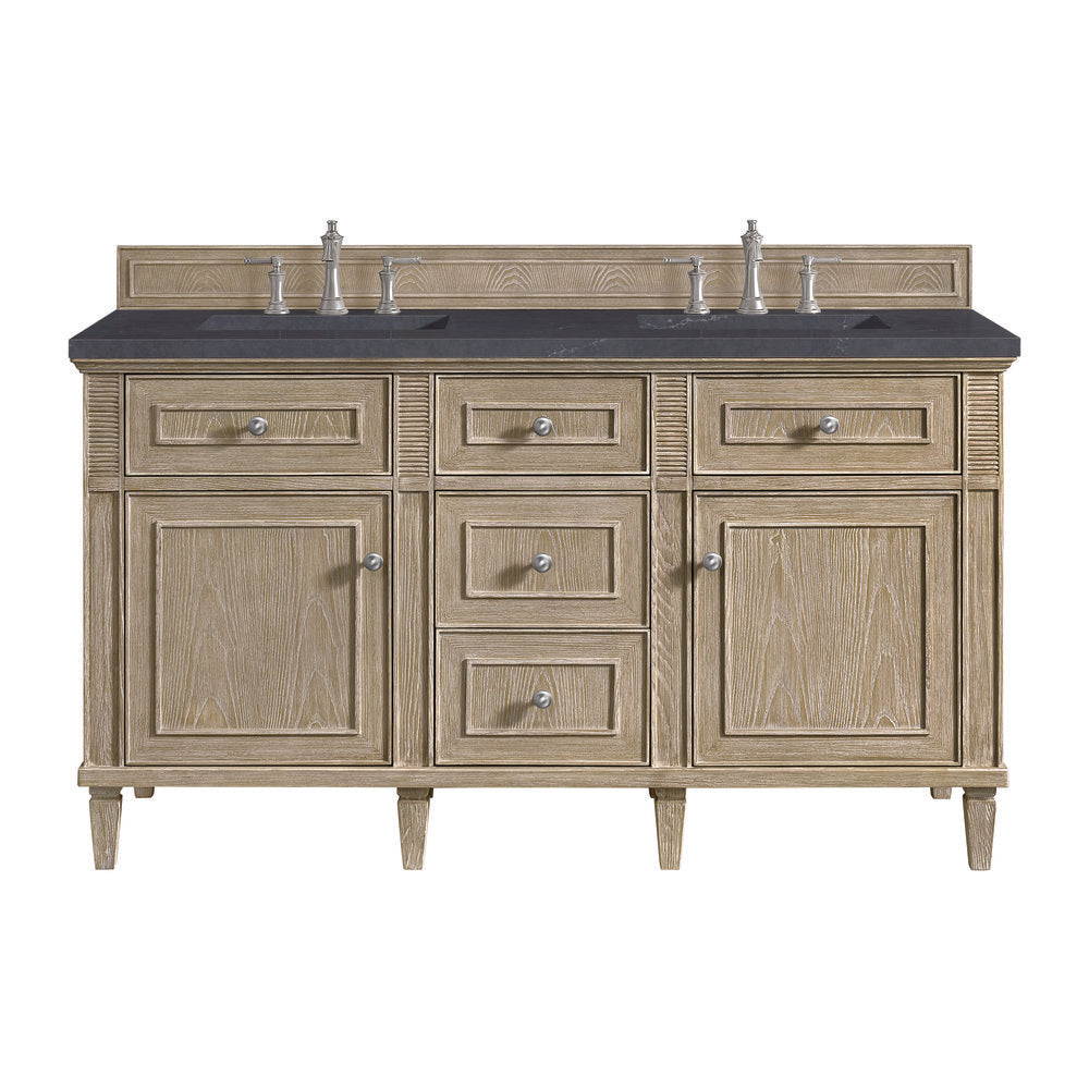 James Martin - Lorelai 60" Double Vanity, Whitewashed Oak w/ 3 CM Charcoal Soapstone Silestone Top - 424-V60D-WWO-3CSP view 1