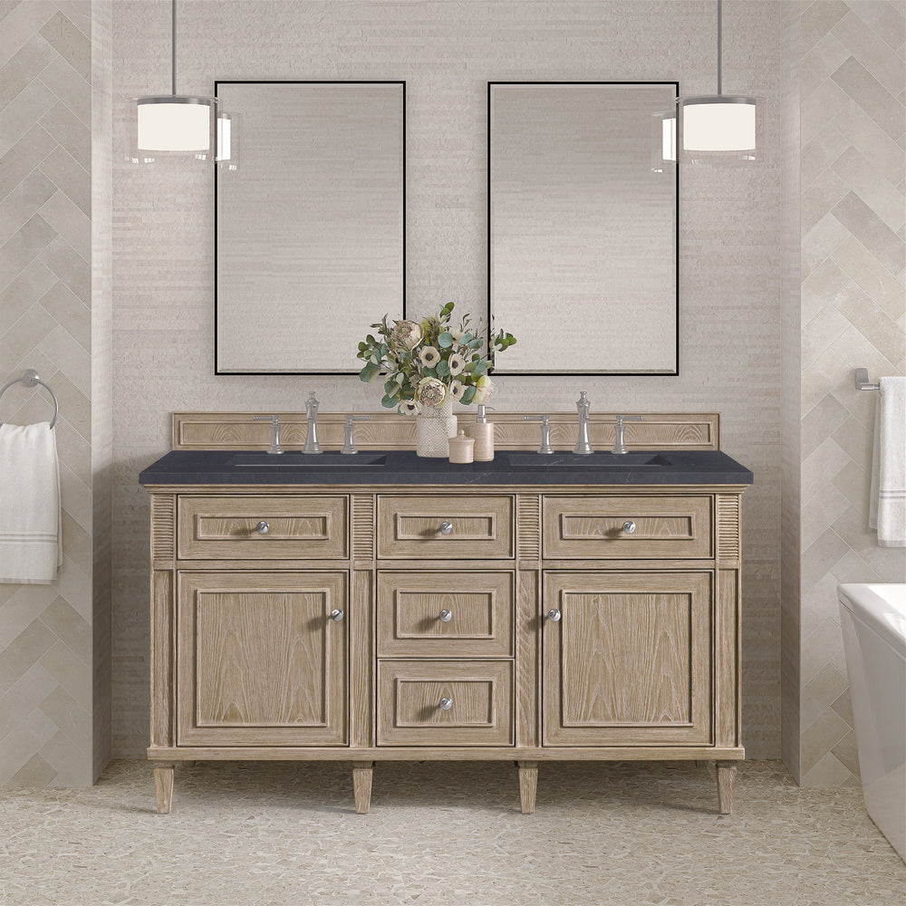 James Martin - Lorelai 60" Double Vanity, Whitewashed Oak w/ 3 CM Charcoal Soapstone Silestone Top - 424-V60D-WWO-3CSP view 3