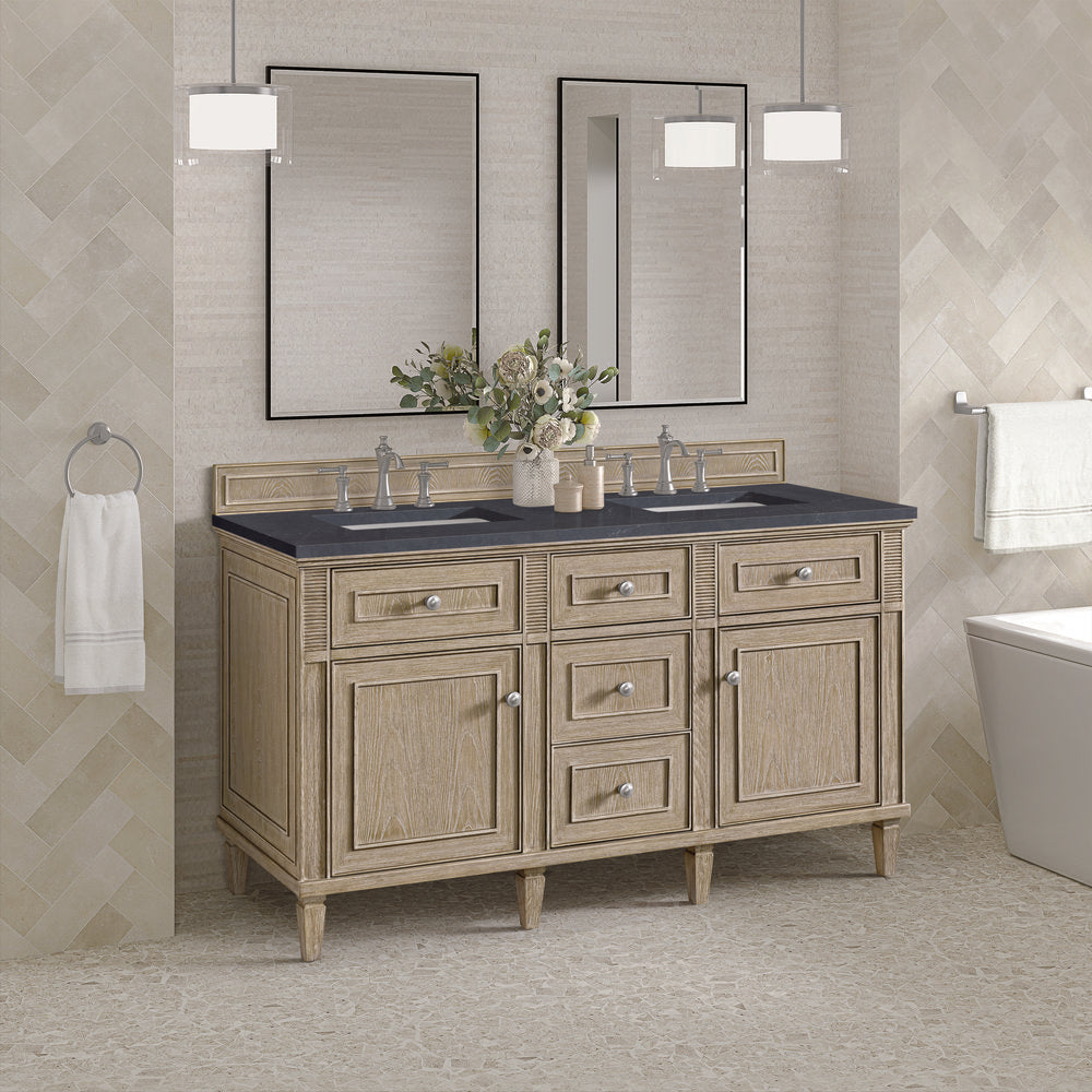 James Martin - Lorelai 60" Double Vanity, Whitewashed Oak w/ 3 CM Charcoal Soapstone Silestone Top - 424-V60D-WWO-3CSP view 4