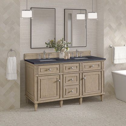James Martin - Lorelai 60" Double Vanity, Whitewashed Oak w/ 3 CM Charcoal Soapstone Silestone Top - 424-V60D-WWO-3CSP view 4
