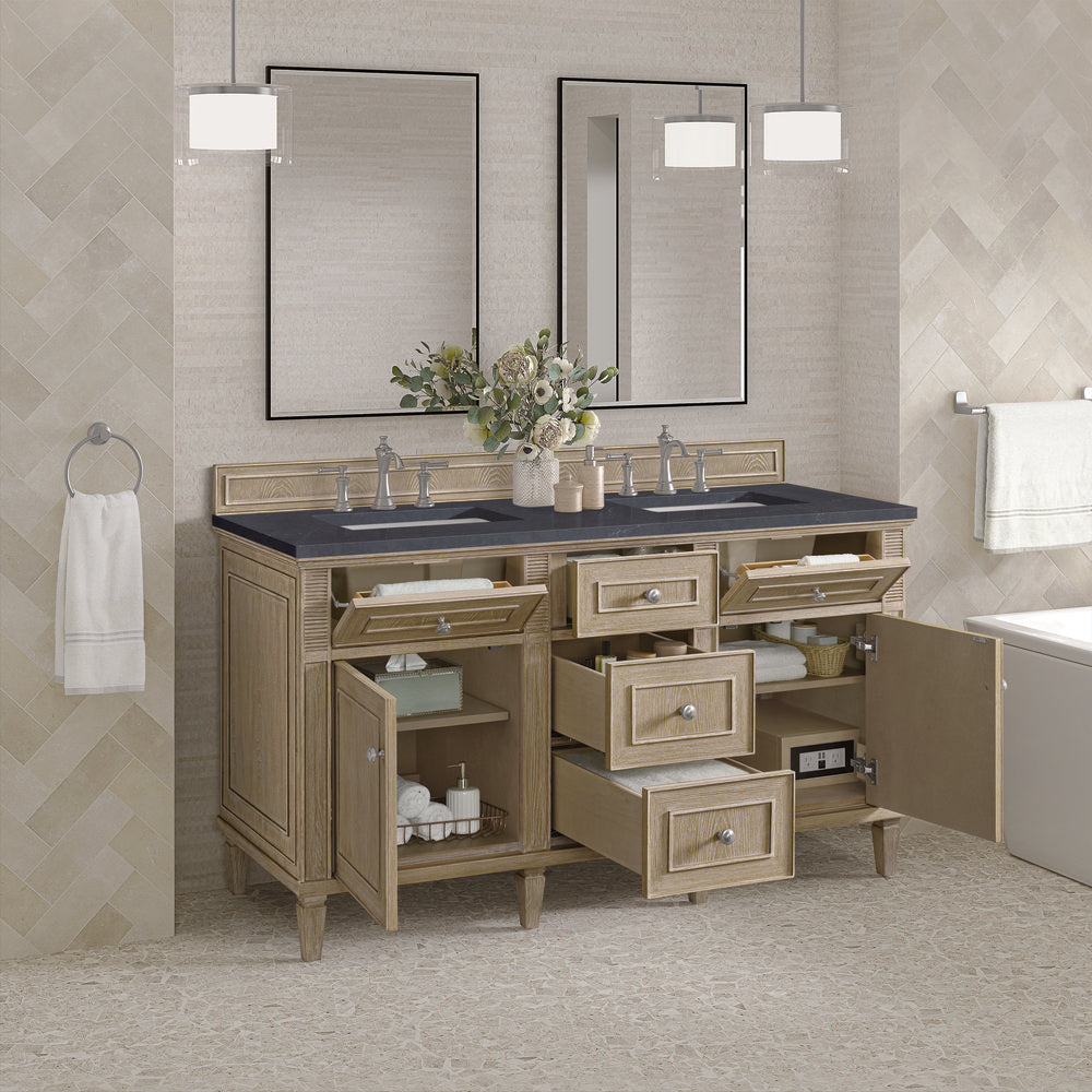 James Martin - Lorelai 60" Double Vanity, Whitewashed Oak w/ 3 CM Charcoal Soapstone Silestone Top - 424-V60D-WWO-3CSP view 5