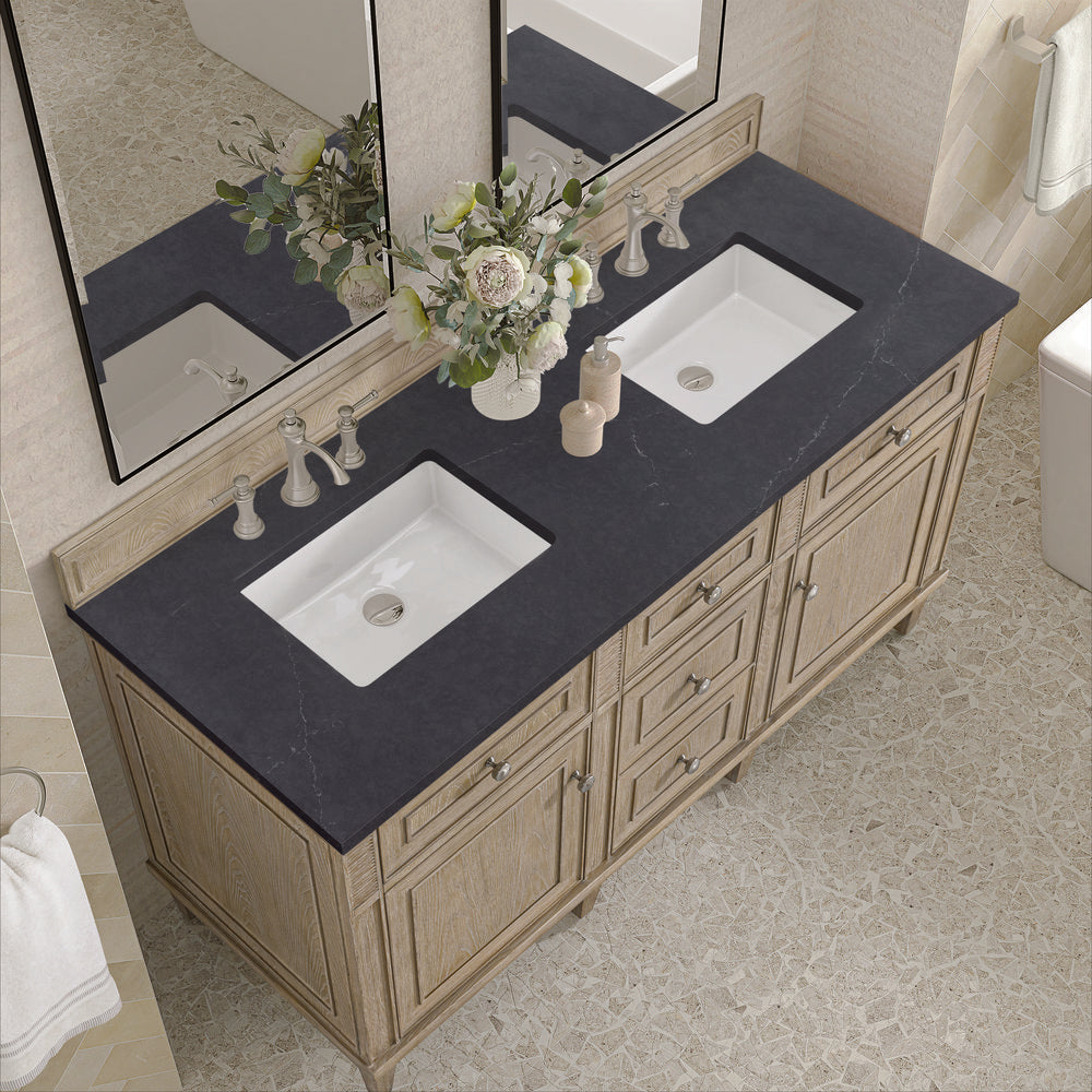 James Martin - Lorelai 60" Double Vanity, Whitewashed Oak w/ 3 CM Charcoal Soapstone Silestone Top - 424-V60D-WWO-3CSP view 7