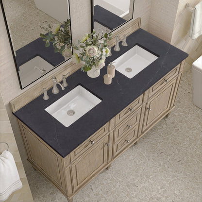 James Martin - Lorelai 60" Double Vanity, Whitewashed Oak w/ 3 CM Charcoal Soapstone Silestone Top - 424-V60D-WWO-3CSP view 7