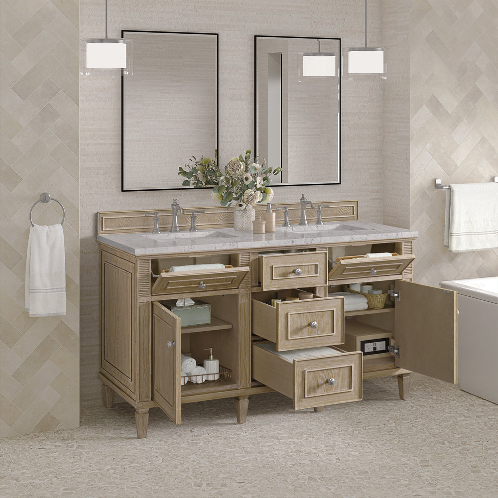 James Martin - Lorelai 60" Double Vanity, Whitewashed Oak w/ 3 CM Eternal Jasmine Pearl Silestone Top - 424-V60D-WWO-3EJP view 5