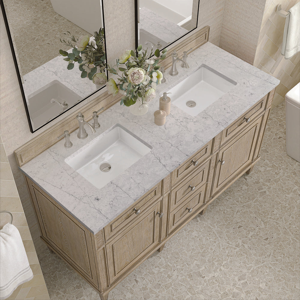 James Martin - Lorelai 60" Double Vanity, Whitewashed Oak w/ 3 CM Eternal Jasmine Pearl Silestone Top - 424-V60D-WWO-3EJP view 7