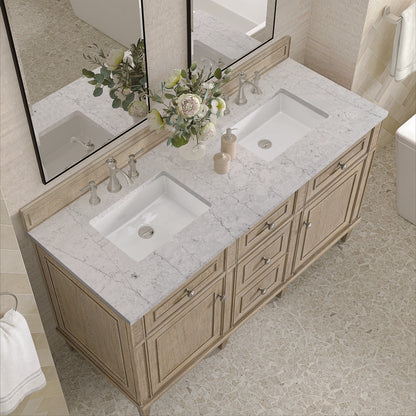 James Martin - Lorelai 60" Double Vanity, Whitewashed Oak w/ 3 CM Eternal Jasmine Pearl Silestone Top - 424-V60D-WWO-3EJP view 7