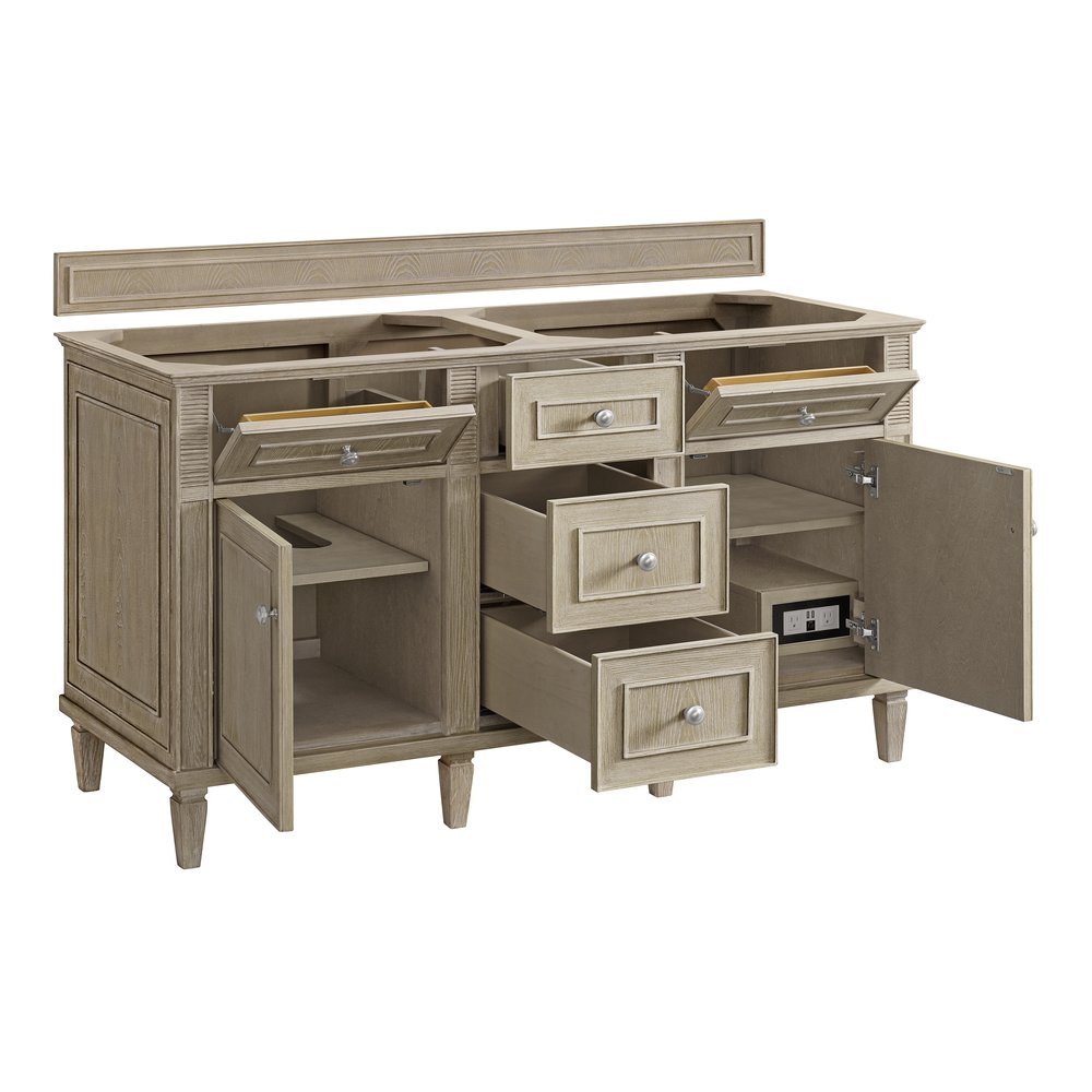 James Martin - Lorelai 60" Double Vanity, Whitewashed Oak w/ 3 CM Eternal Jasmine Pearl Silestone Top - 424-V60D-WWO-3EJP view 8