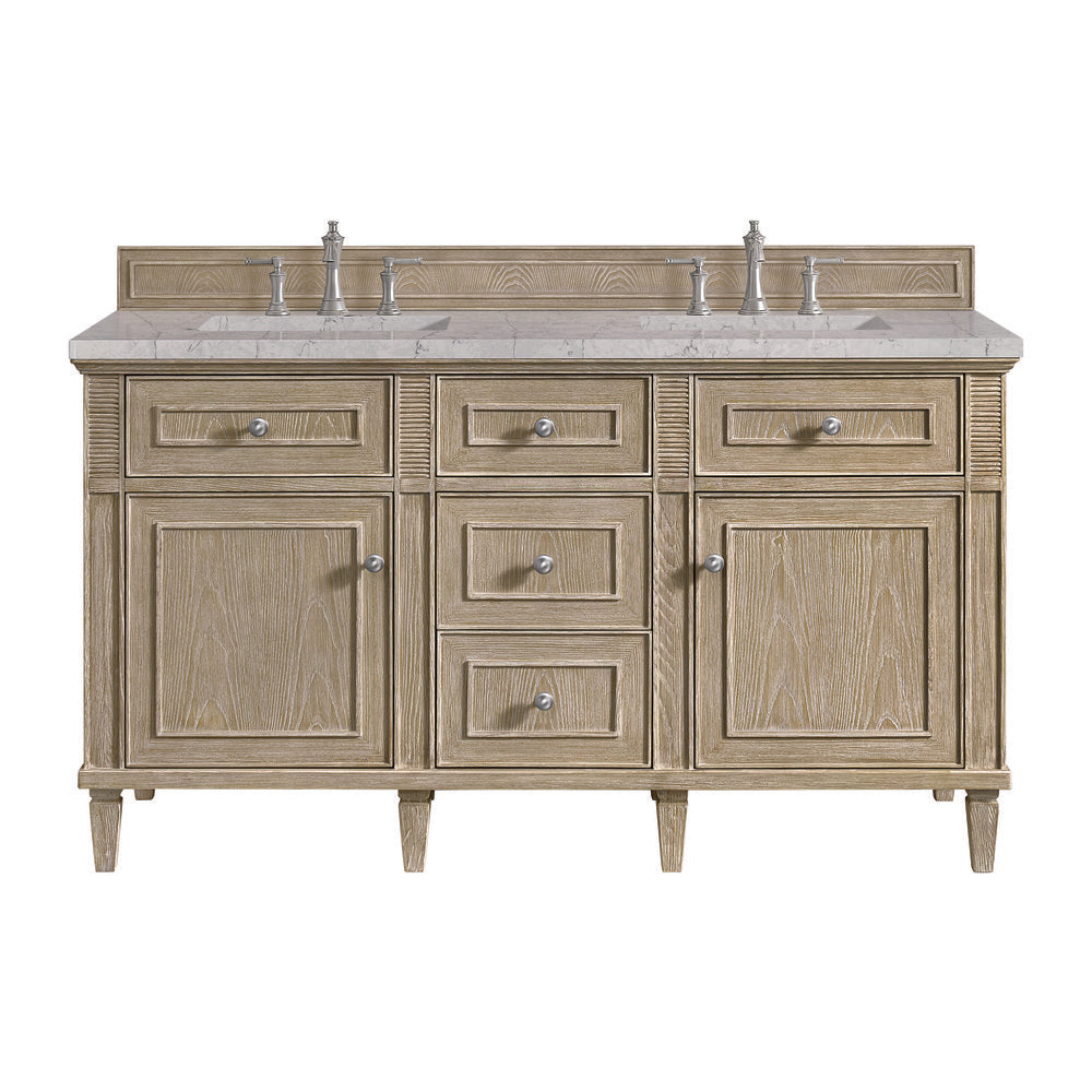 James Martin - Lorelai 60" Double Vanity, Whitewashed Oak w/ 3 CM Eternal Jasmine Pearl Silestone Top w/FreePower Wireless Charger - 424-V60D-WWO-FEJP view 1