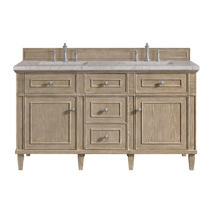James Martin - Lorelai 60" Double Vanity, Whitewashed Oak w/ 3 CM Eternal Jasmine Pearl Silestone Top w/FreePower Wireless Charger - 424-V60D-WWO-FEJP view 1