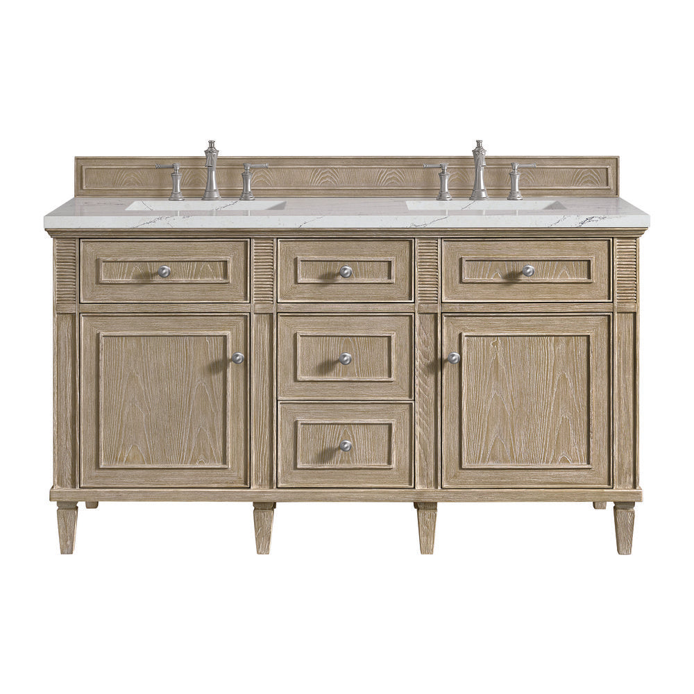 James Martin - Lorelai 60" Double Vanity, Whitewashed Oak w/ 3 CM Ethereal Noctis Silestone Top - 424-V60D-WWO-3ENC view 1