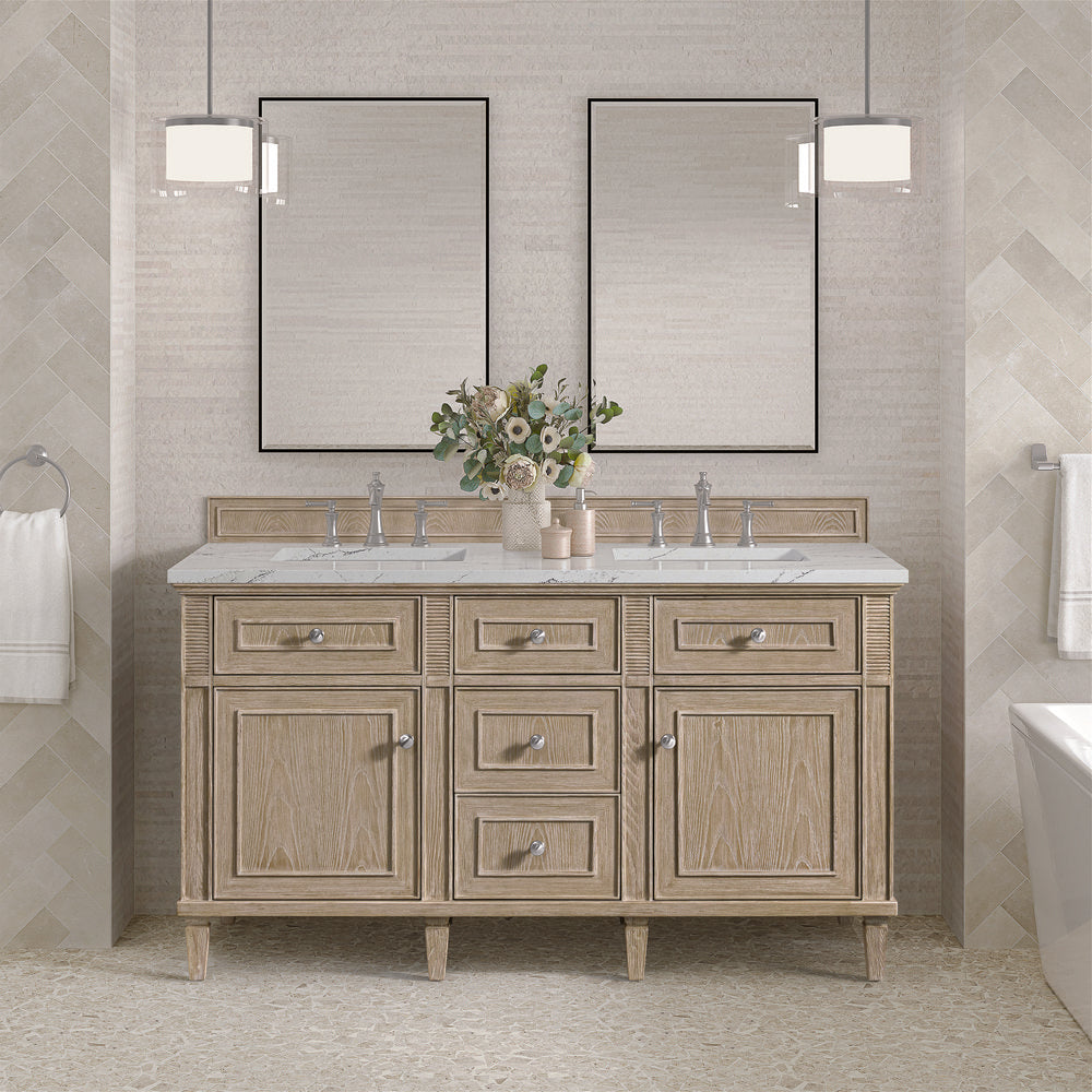 James Martin - Lorelai 60" Double Vanity, Whitewashed Oak w/ 3 CM Ethereal Noctis Silestone Top - 424-V60D-WWO-3ENC view 3