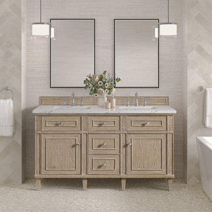 James Martin - Lorelai 60" Double Vanity, Whitewashed Oak w/ 3 CM Ethereal Noctis Silestone Top - 424-V60D-WWO-3ENC view 3