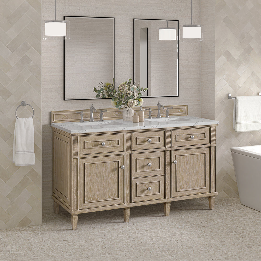 James Martin - Lorelai 60" Double Vanity, Whitewashed Oak w/ 3 CM Ethereal Noctis Silestone Top - 424-V60D-WWO-3ENC view 4