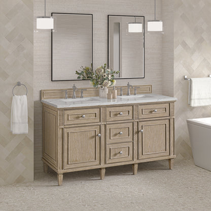 James Martin - Lorelai 60" Double Vanity, Whitewashed Oak w/ 3 CM Ethereal Noctis Silestone Top - 424-V60D-WWO-3ENC view 4