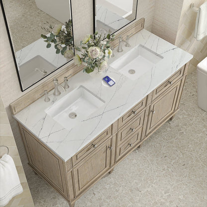 James Martin - Lorelai 60" Double Vanity, Whitewashed Oak w/ 3 CM Ethereal Noctis Silestone Top w/FreePower Wireless Charger - 424-V60D-WWO-FENC view 8
