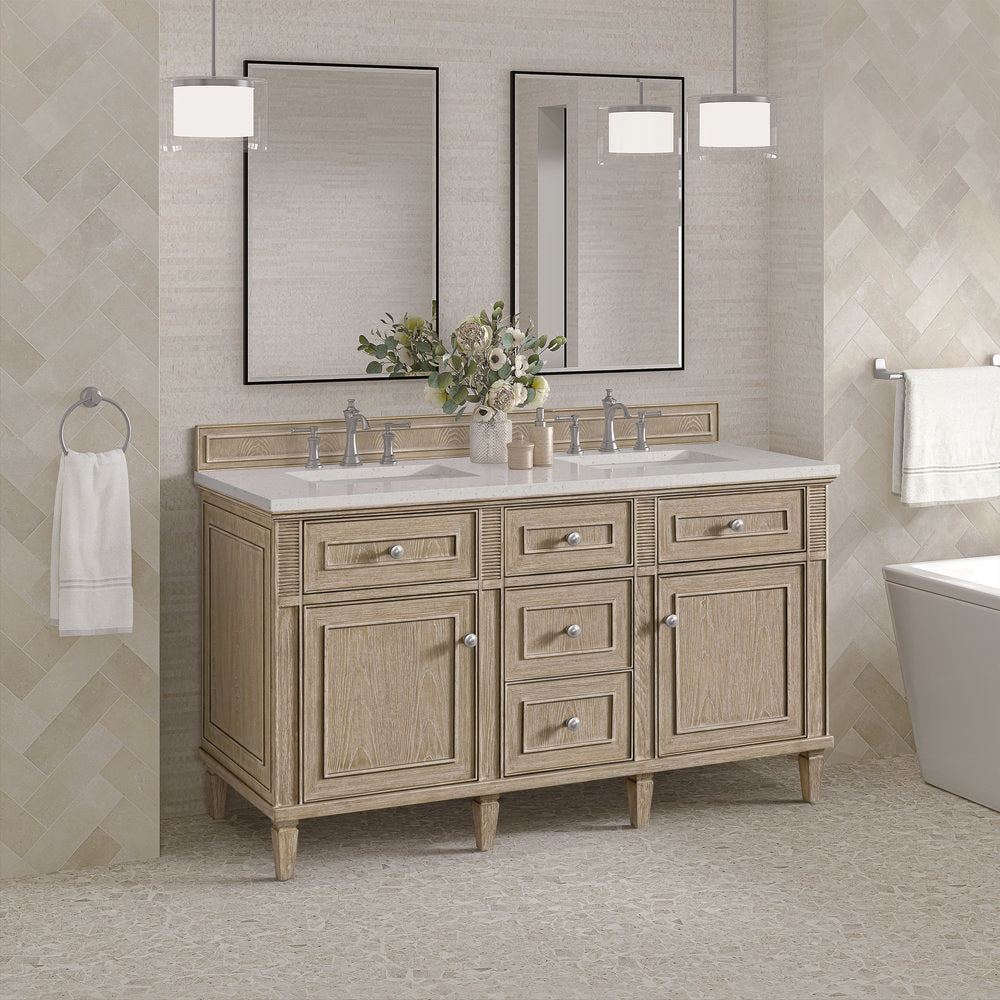 James Martin - Lorelai 60" Double Vanity, Whitewashed Oak w/ 3 CM Lime Delight Silestone Top - 424-V60D-WWO-3LDL view 4