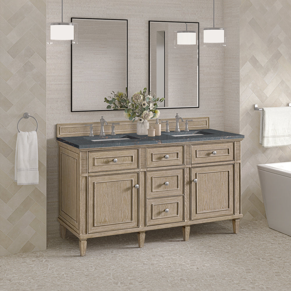 James Martin - Lorelai 60" Double Vanity, Whitewashed Oak w/ 3 CM Parisien Bleu Silestone Top - 424-V60D-WWO-3PBL view 4