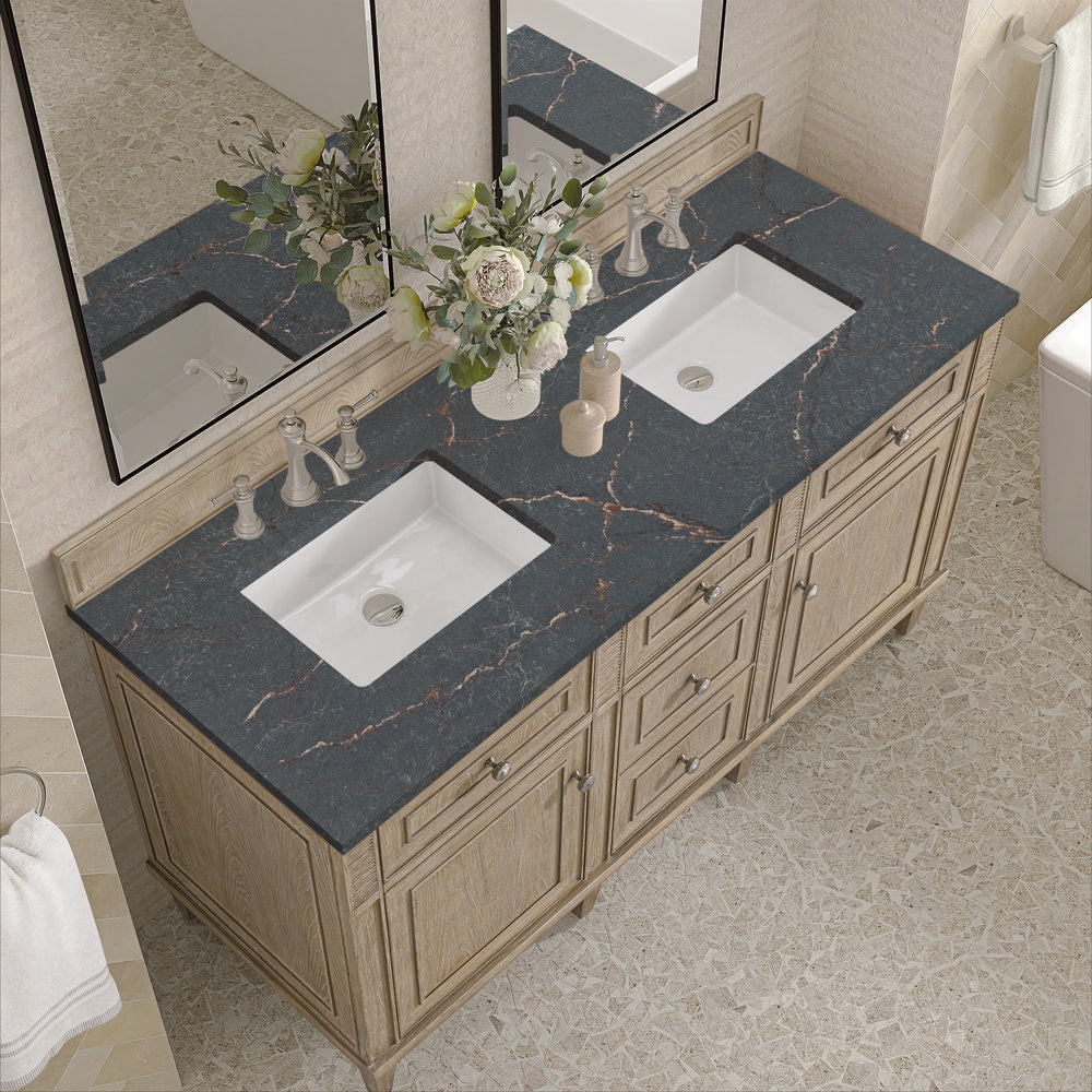 James Martin - Lorelai 60" Double Vanity, Whitewashed Oak w/ 3 CM Parisien Bleu Silestone Top - 424-V60D-WWO-3PBL view 7
