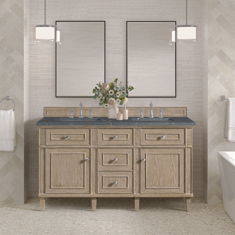 James Martin - Lorelai 60" Double Vanity, Whitewashed Oak w/ 3 CM Parisien Bleu Silestone Top w/FreePower Wireless Charger - 424-V60D-WWO-FPBL view 4
