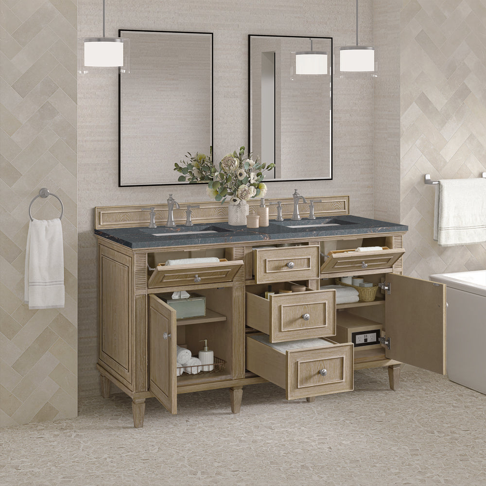 James Martin - Lorelai 60" Double Vanity, Whitewashed Oak w/ 3 CM Parisien Bleu Silestone Top w/FreePower Wireless Charger - 424-V60D-WWO-FPBL view 6