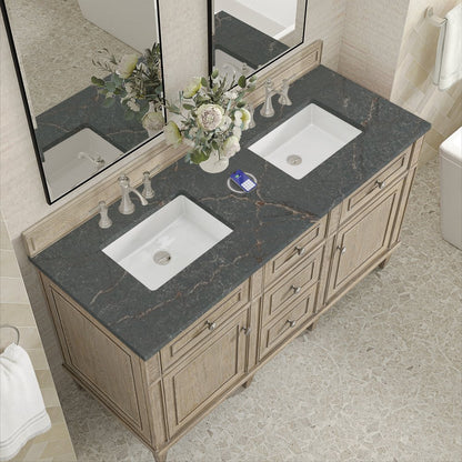 James Martin - Lorelai 60" Double Vanity, Whitewashed Oak w/ 3 CM Parisien Bleu Silestone Top w/FreePower Wireless Charger - 424-V60D-WWO-FPBL view 8