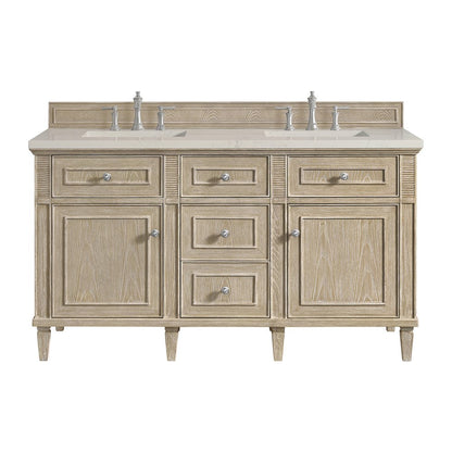 James Martin - Lorelai 60" Double Vanity, Whitewashed Oak, w/ 3 CM Siberian Silestone Top - 424-V60D-WWO-3SFR view 1