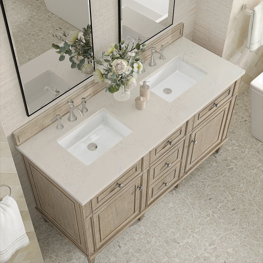James Martin - Lorelai 60" Double Vanity, Whitewashed Oak, w/ 3 CM Siberian Silestone Top - 424-V60D-WWO-3SFR view 7