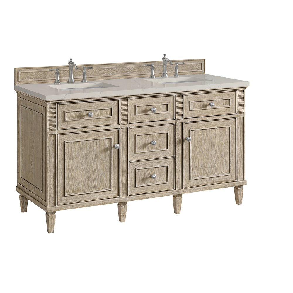 James Martin - Lorelai 60" Double Vanity, Whitewashed Oak, w/ 3 CM Siberian Silestone Top - 424-V60D-WWO-3SFR view 10