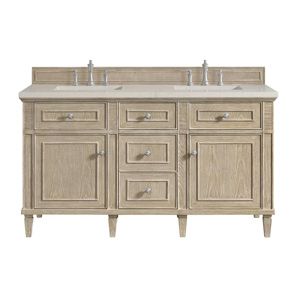 James Martin - Lorelai 60" Double Vanity, Whitewashed Oak, w/ 3 CM Siberian Silestone Top w/FreePower Wireless Charger - 424-V60D-WWO-FSFR view 1