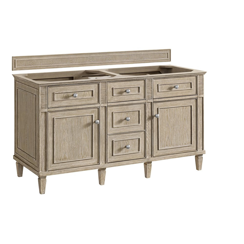 James Martin - Lorelai 60" Double Vanity, Whitewashed Oak, w/ 3 CM Siberian Silestone Top w/FreePower Wireless Charger - 424-V60D-WWO-FSFR view 2